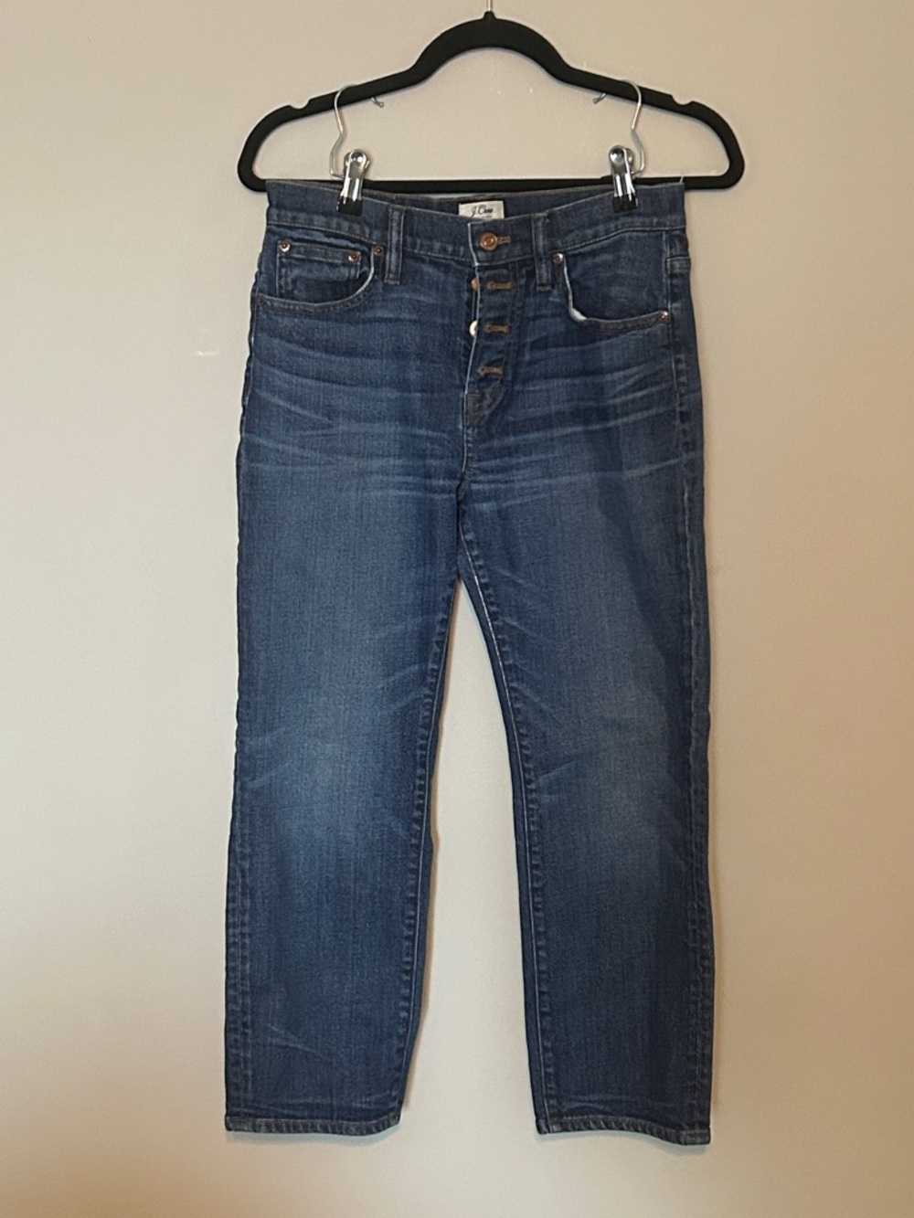 J. Crew Women's Blue Straight-Leg Jeans Straight-Away Button Fly